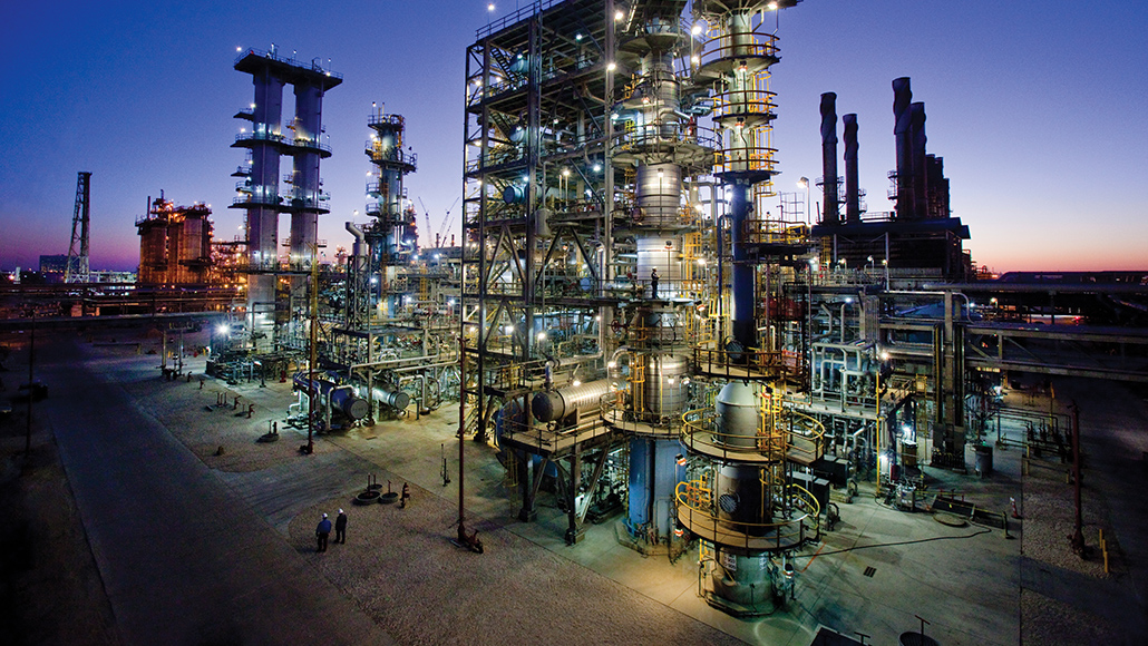 ExxonMobil Baytown facility at night.